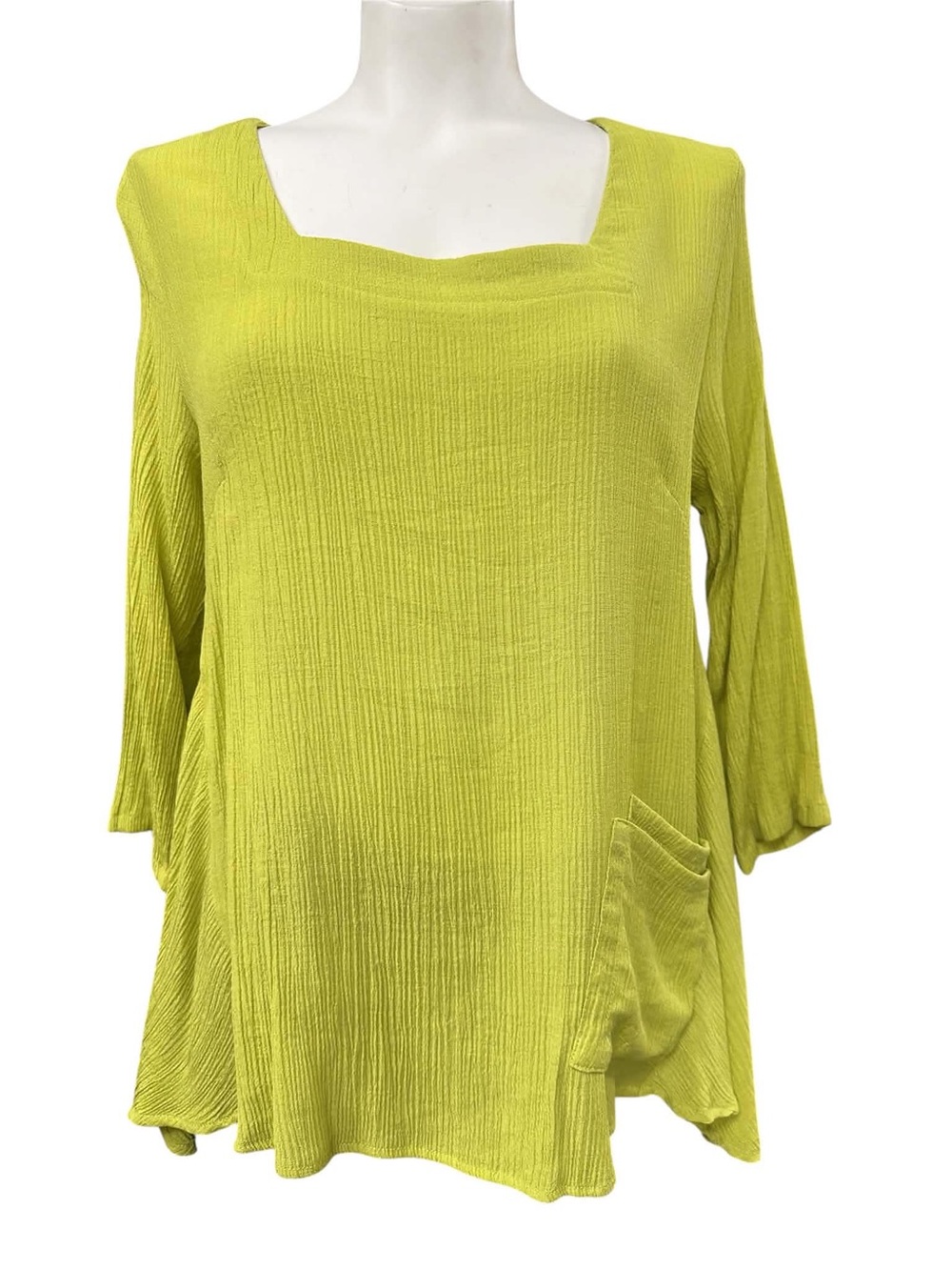Red Coral Lime Green Crinkle Square-Neck Tunic Top Size L